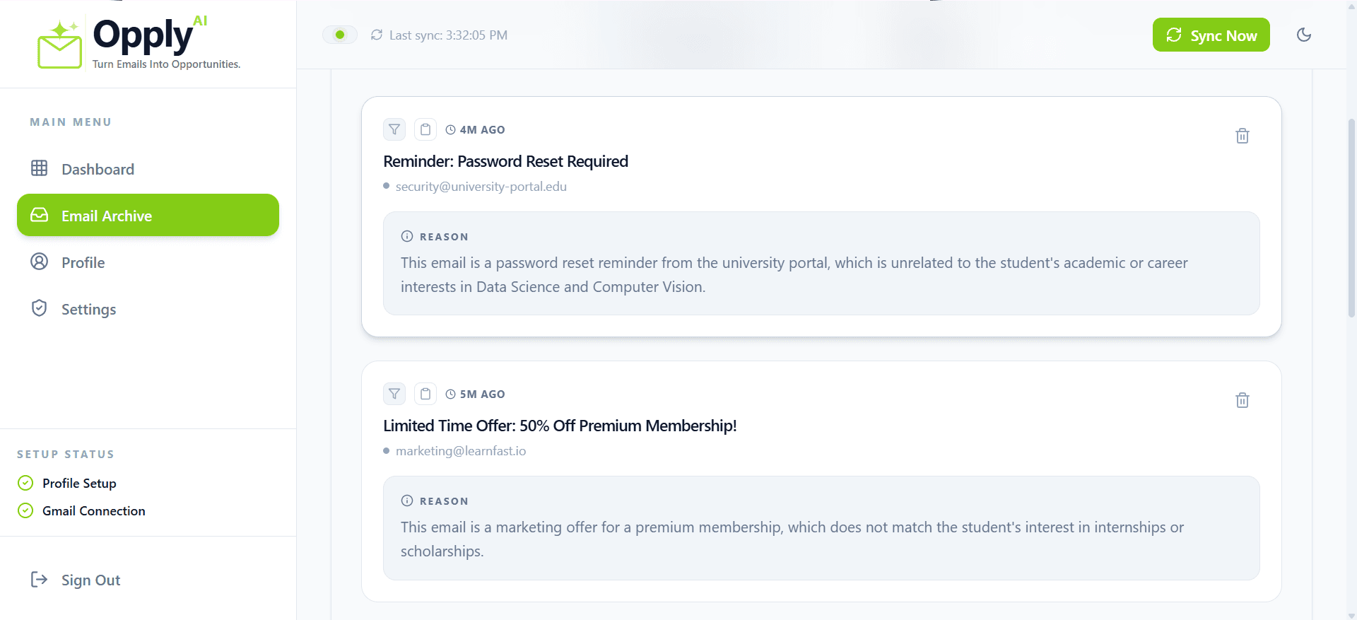 Opply profile fit ranking view for academic and professional opportunities